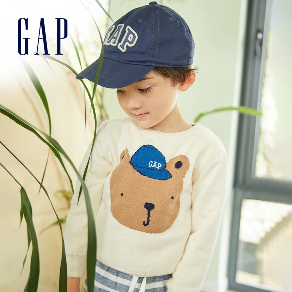 Gap 幼童裝 創意小熊針織毛衣-米白色(400367)