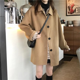 ins🔥赫本風 毛呢外套 女 韓版呢大衣 寬松顯瘦 中長款呢大衣 秋冬新款外套 毛呢外套 慵懶風 氣質上衣