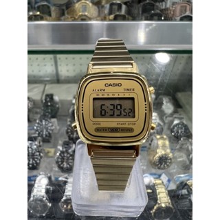 【金臺鐘錶】CASIO 卡西歐 LA670WGA-9 熱銷 復古小金錶 方形數位電子錶 (金色)(女錶)