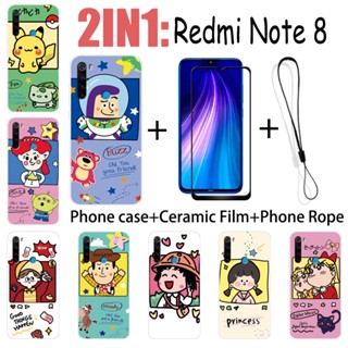2 合 1 Redmi Note 8 手機殼帶鋼化玻璃陶瓷膜螢幕保護膜可愛人物系列