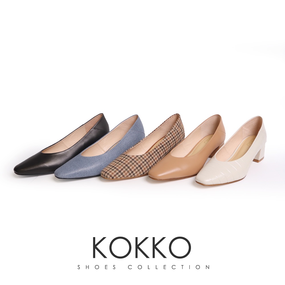 KOKKO柔軟舒適強支撐真皮中跟粗跟鞋