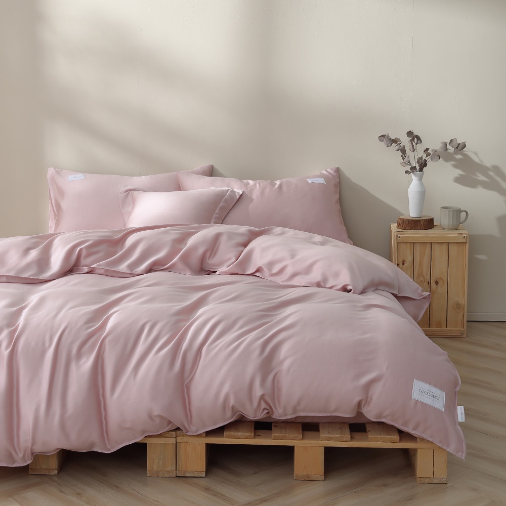 薄櫻粉-300織100%純淨天絲薄被套床包組