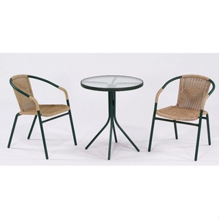 【南洋風休閒傢俱】戶外休閒桌椅系列-60公分圓玻璃庭園餐桌椅組 戶外休閒桌椅組 (HT024T HC063)