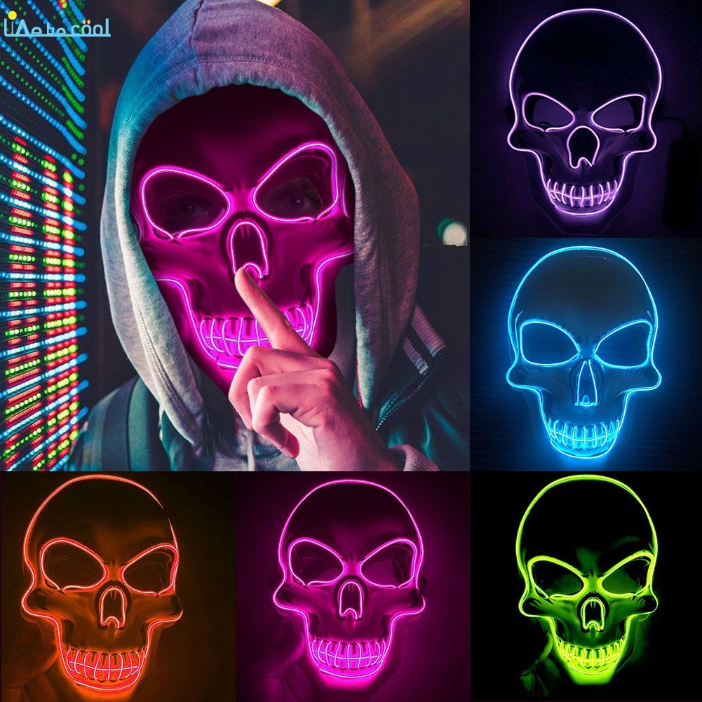 Halloween Skeleton LED Mask Glow Scary ELWire Mask Light Up 蝦皮購物