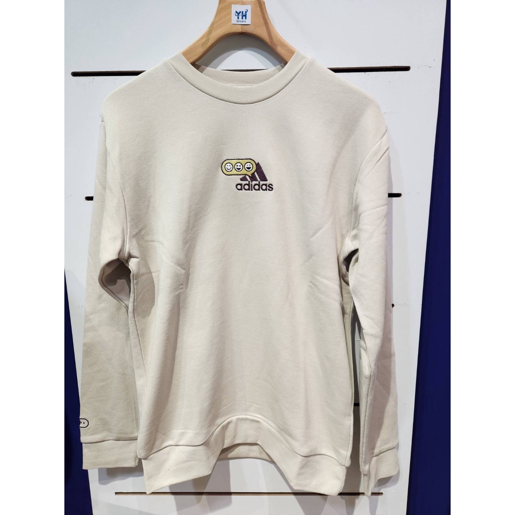 【ADIDAS】M OPTI G SWT 男款 圓領長袖大學T 純棉質 HM2497米白色