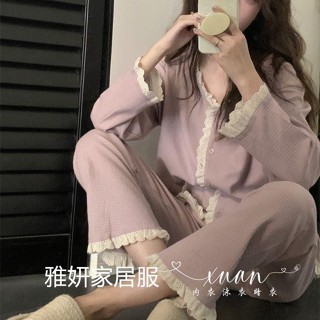 Xuan♥ins韓版睡衣女春秋季甜美蕾絲長袖套裝秋天學生外穿家居服兩件套