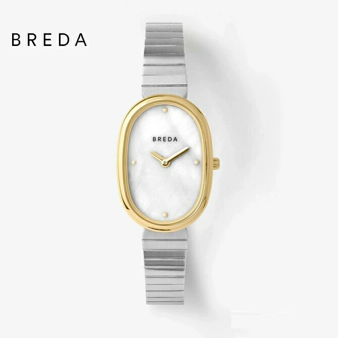 美國 Breda 《Jane系列1741B》復古橢圓型錶/23mm/金框銀錶帶+象牙白珍珠貝母/公司貨2年保固