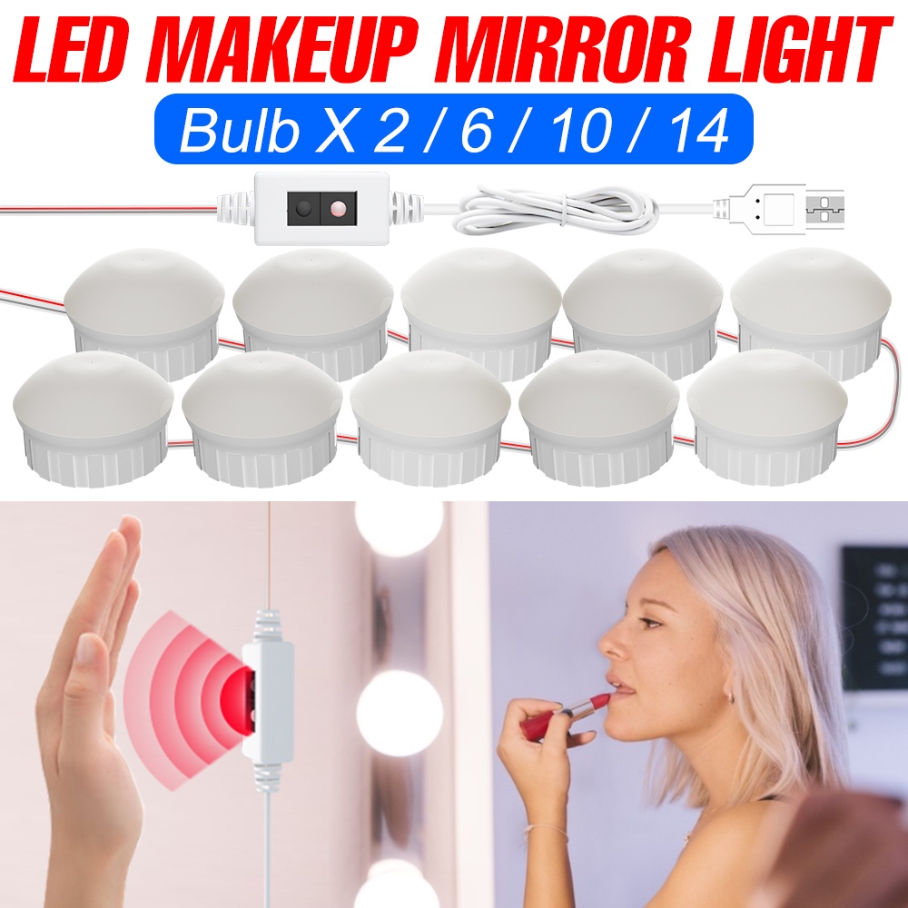 LED化妝燈梳妝燈USB鏡燈泡套裝5V梳妝台燈好萊塢鏡補光燈便攜式收納浴室壁燈