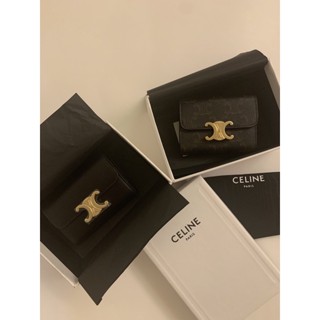 CELINE TRIOMPHE 可拆式卡片套短夾 皮夾 黑 老花 現貨