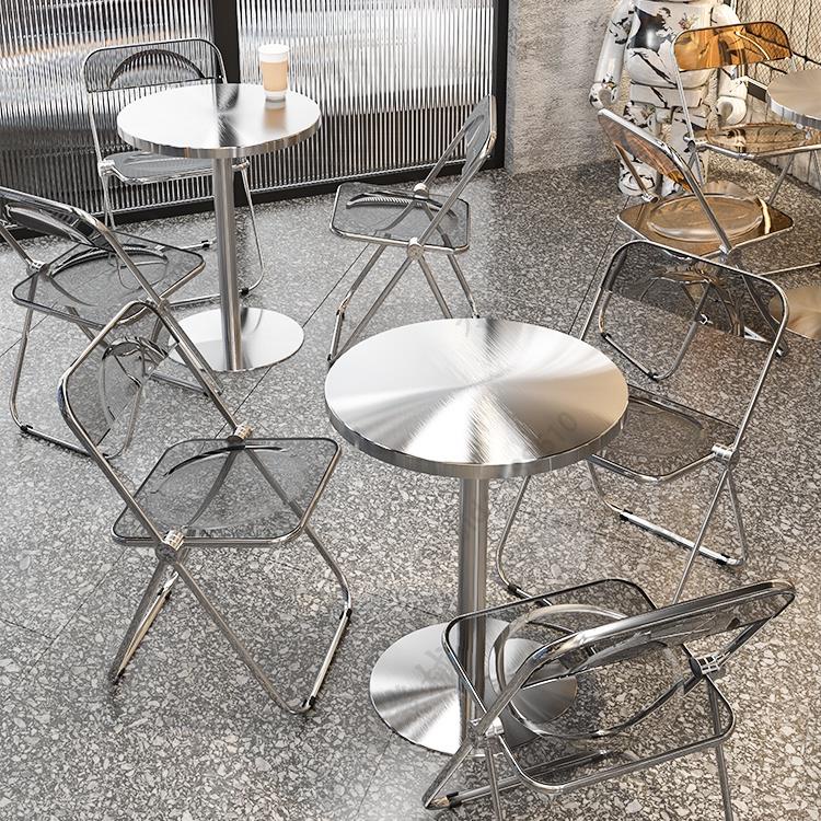 工業風餐桌椅 奶茶店甜品不銹鋼小圓桌 小吃漢堡網紅咖啡廳餐座椅組合商用