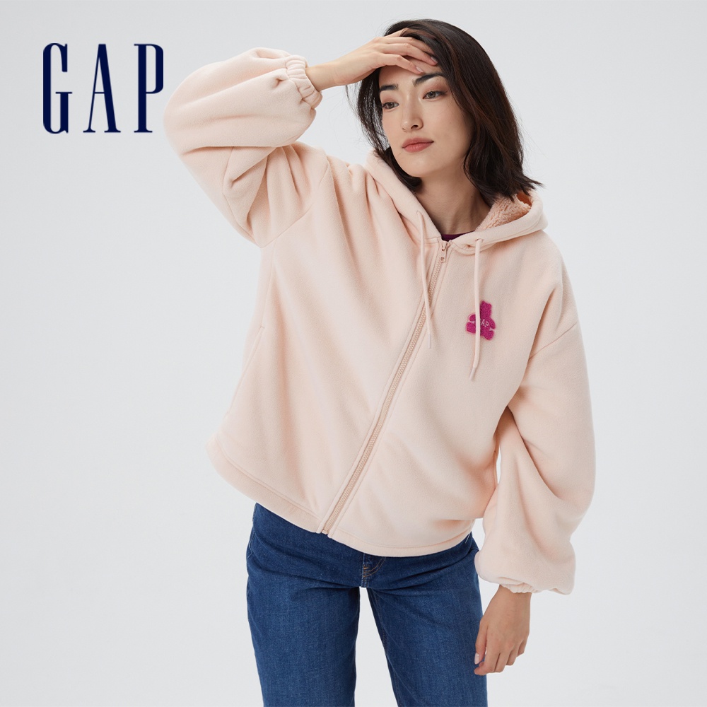 Gap 女裝 Logo小熊連帽外套 抱抱絨系列-淺粉色(445890)