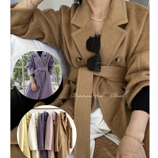 MAXMAX類似款handmade wool100%手工羊毛長毛絨經典版型高端寬鬆大衣外套5色(黃白紫粉咖)W2204