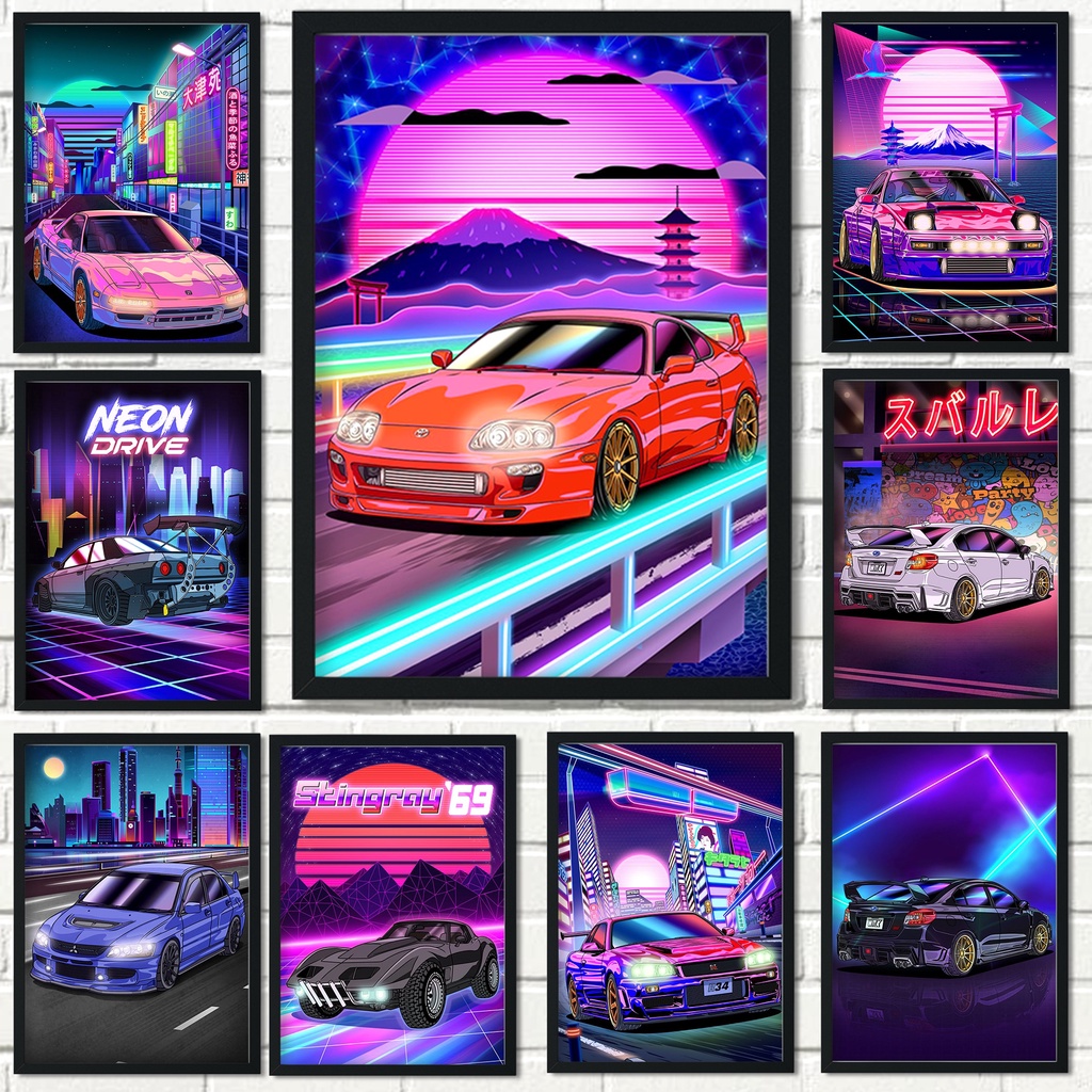 Tokyo Street Racing Nissan GTR Synthwave Neon 80S 海報裝飾牆藝術家居裝