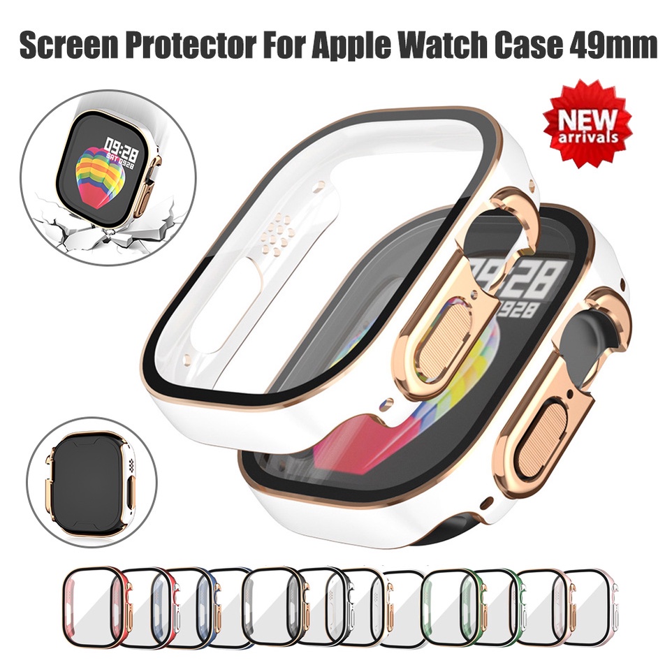 PC屏幕保護殼+膜 適用Apple Watch 8代 49mm 蘋果Ultra 專用按鍵保護+保護膜 雙色錶殼