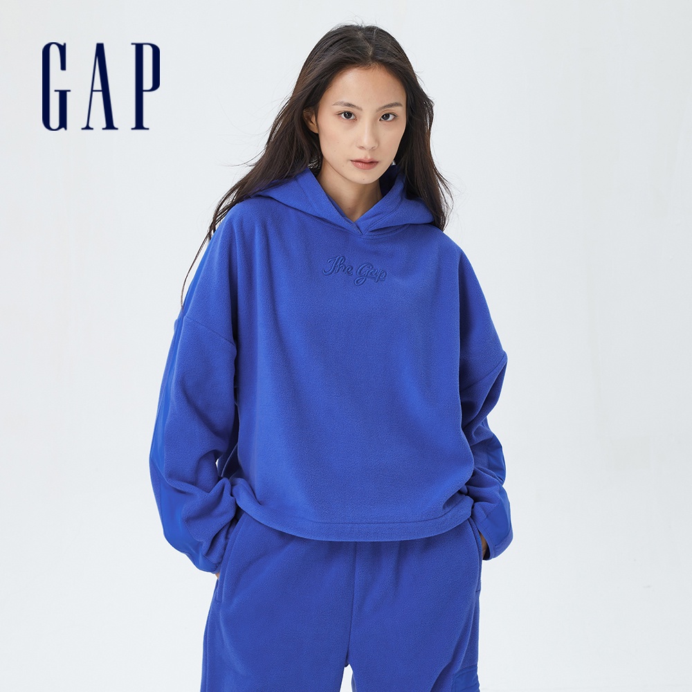 Gap 女裝 Logo寬鬆搖粒絨內襯帽T-寶藍色(506183)