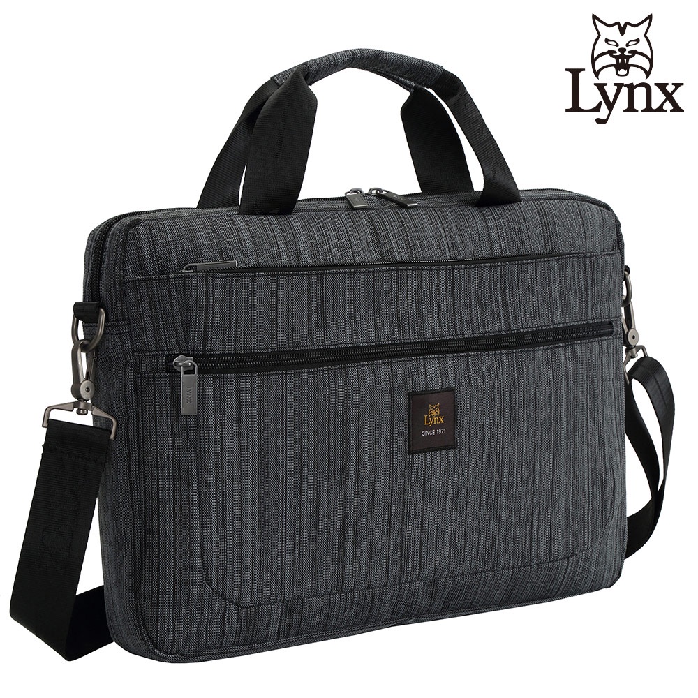 【LYNX】美國山貓旅行休閒多隔層機能側背公事包布包(深灰色) LY39-2N74-91