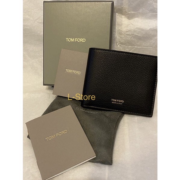 @L-store@全新真品 特價 現貨 TOM FORD 黑色荔枝牛皮經典 TF logo 8卡 短夾 錢包 皮夾