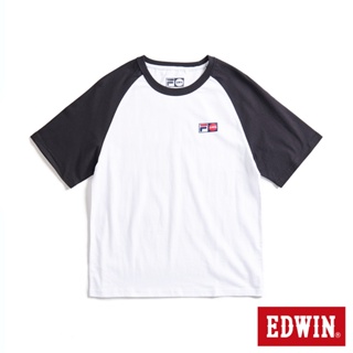 EDWIN x FILA聯名 經典主義拉克蘭袖拼接色短袖T恤(黑色)-男款