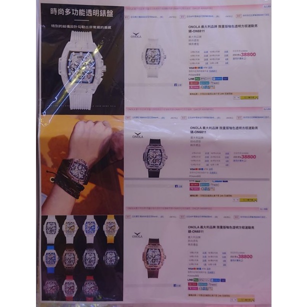 ONOLA 義大利品牌 限量版 真三眼透明錶殼運動男錶