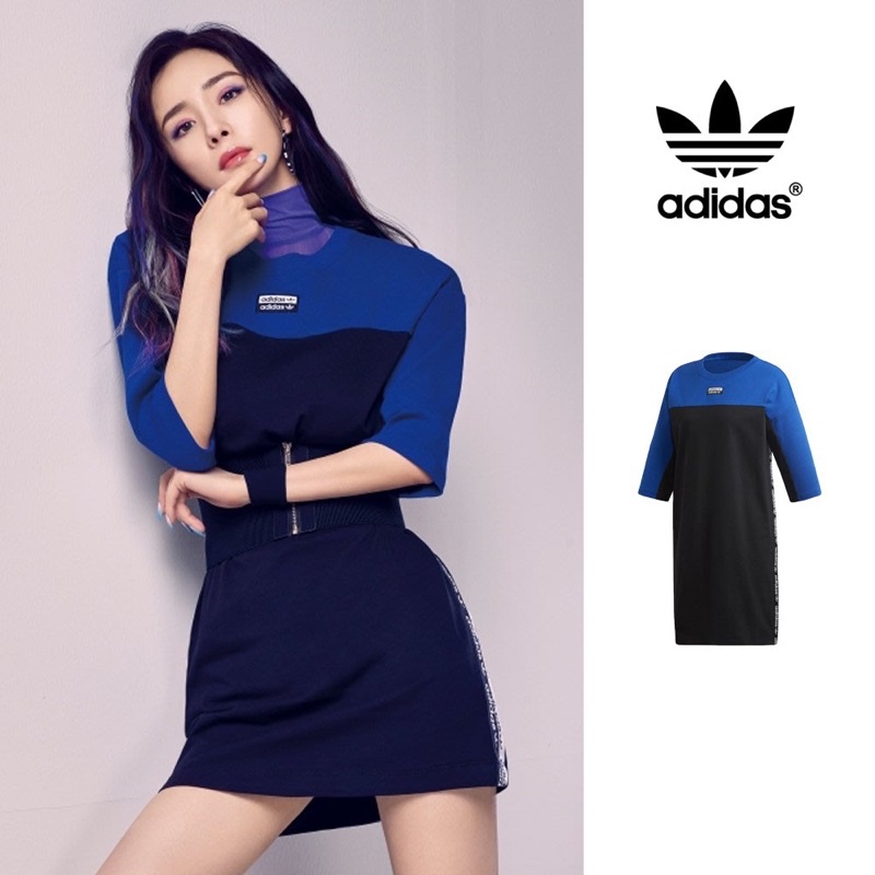 Adidas Originals 黑 洋裝 長版連身裙 愛迪達 五分袖