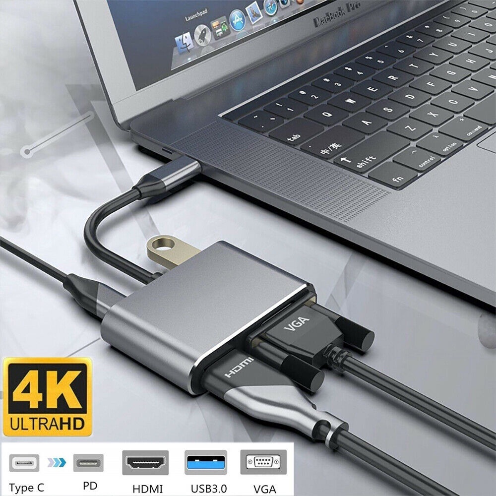 USB Hub 4IN1 USB Hubs USB C Type-C To HDMI 4K VGA USB3.0 Aud