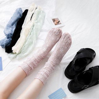 森系蕾絲堆堆襪 薄款網紗襪 瑪麗珍鞋襪子 花朵網紗襪子 透明鏤空中筒襪 (ss1253a)韓國襪子台灣出貨 宮廷蕾絲襪子