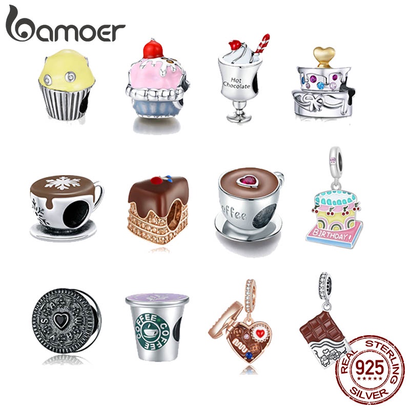 Bamoer Charms 925 銀冰淇淋咖啡甜點系列珠子 DIY 手鍊項鍊