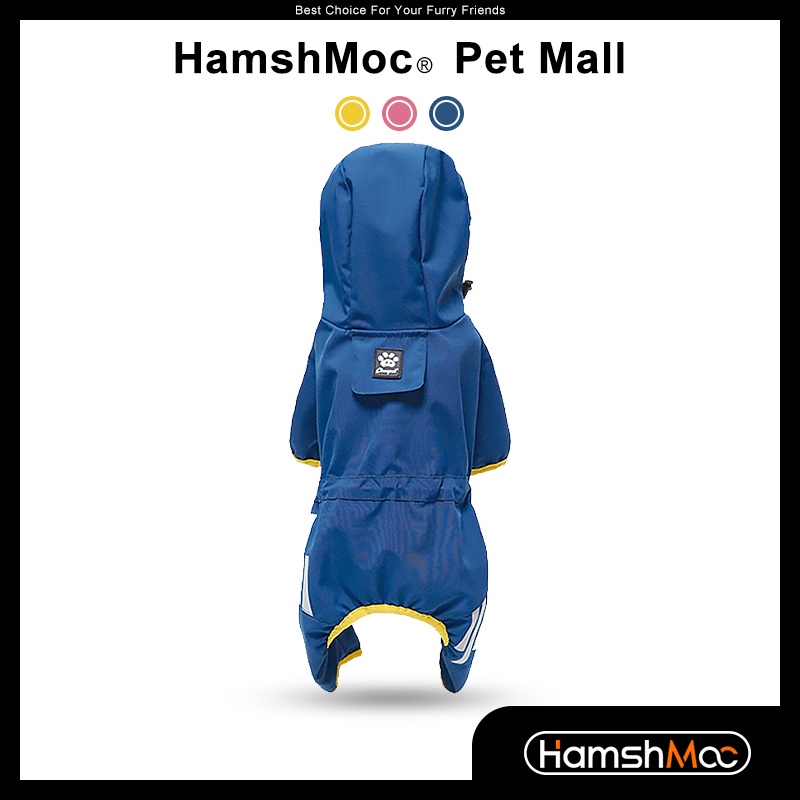 HamshMoc 反光寵物雨衣 全包裹狗雨衣 四腿包裹 輕量 帶帽子 防水 透氣 狗狗斗篷雨衣 狗雨披【現貨速發】