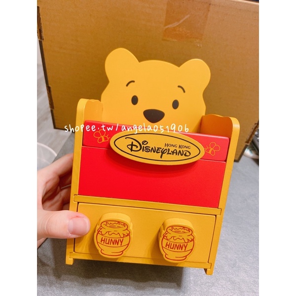 全新✨ 香港迪士尼 小熊維尼 木製抽屜櫃 小物收納盒