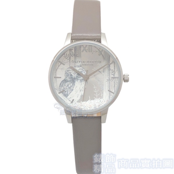 OLIVIA BURTON OB16SG10手錶 貓頭鷹 森林 流動水晶 灰色環保錶帶 女錶
