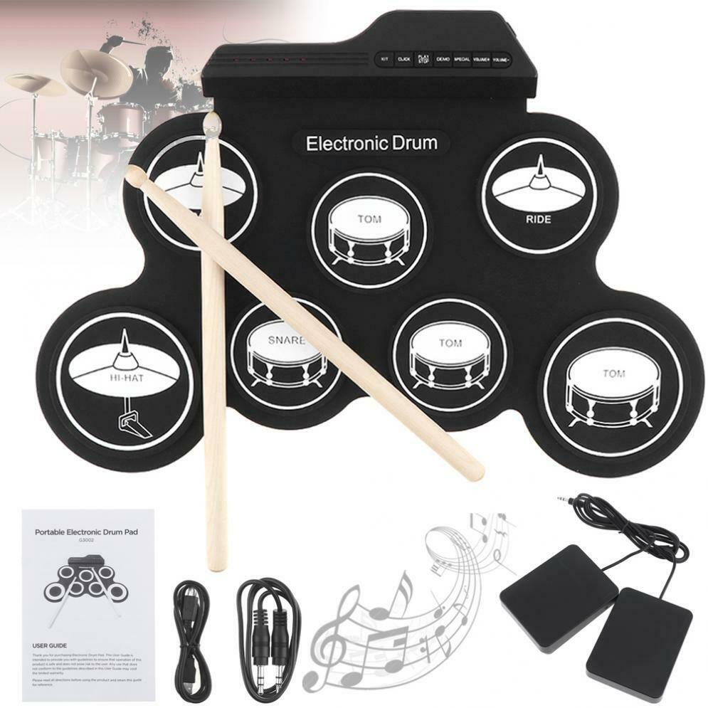 Electronic Drum Kit Digital Electric USB 7 Pads Roll up Set