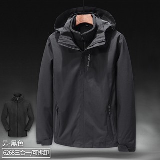 LARGE STORE 禦寒加厚素面連帽防風防水衝鋒外套 男生外套 防風外套 衝鋒衣 衝鋒外套三合一(H8181)