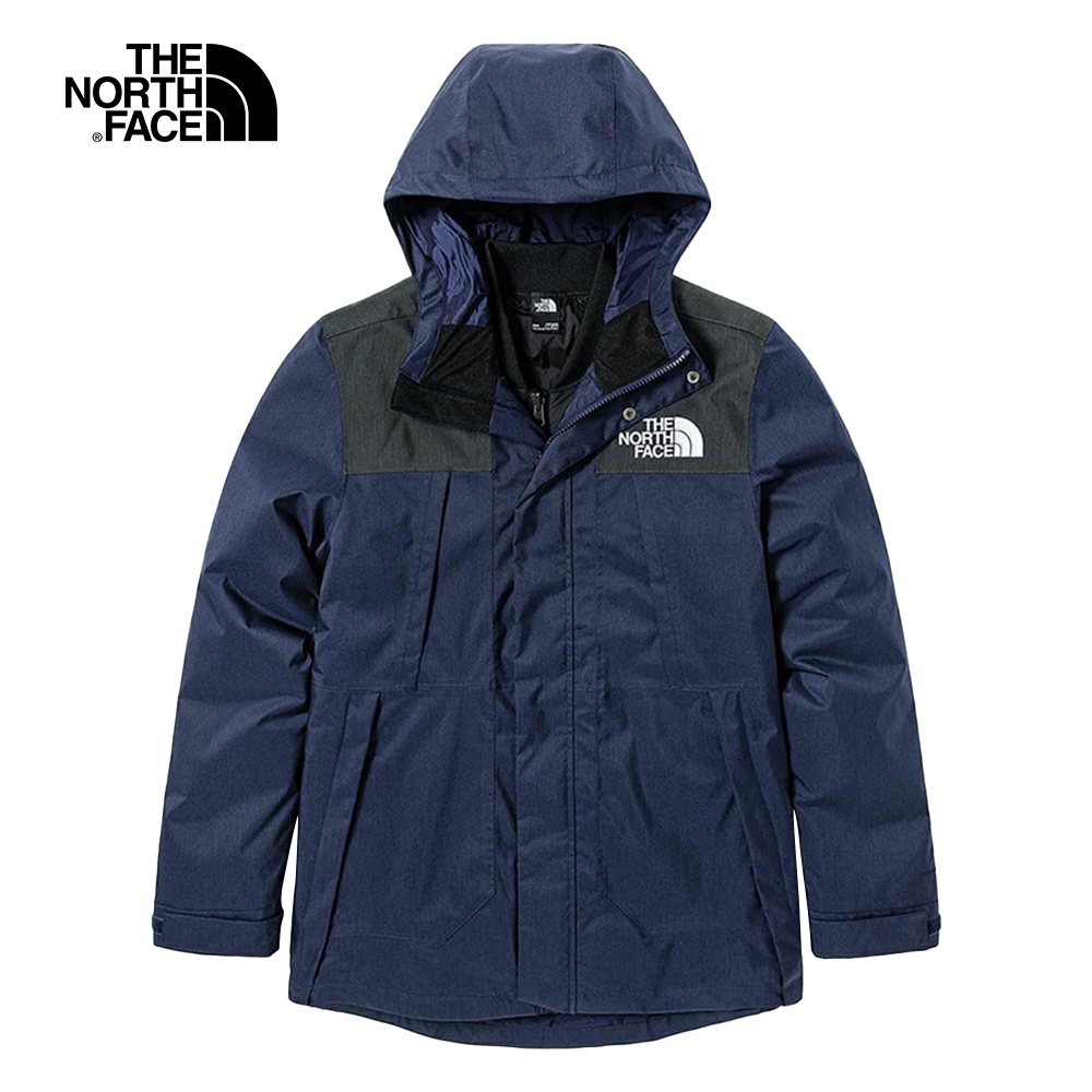 The North Face北面男款藍黑撞色防水透氣連帽三合一外套｜4U7KR81