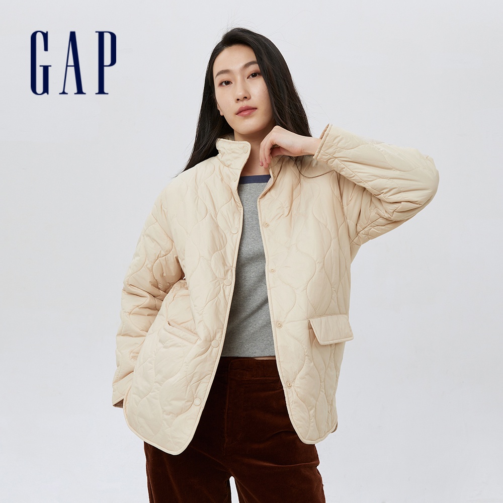 Gap 女裝 仿羊羔絨內襯寬鬆羽絨外套-奶白色(884541)