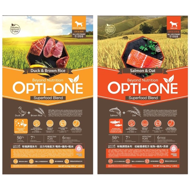 歐力 OPTI-ONE 狗飼料(部分短效) 有機活力均衡(鴨肉+雞肉+糙米)/低敏護膚(鮭魚+雞肉+燕麥)