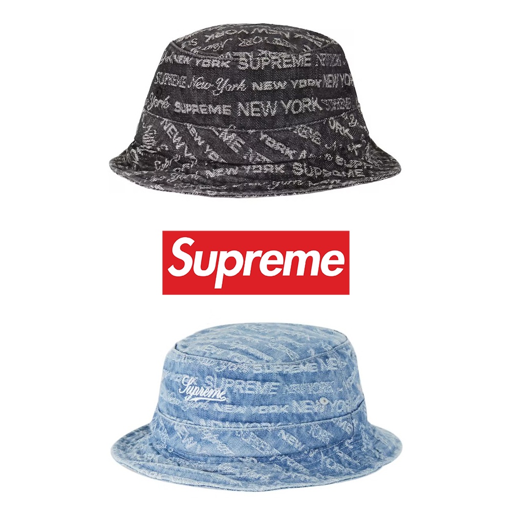 現]Supreme Multi Type Jacquard Denim Crusher 滿版字體牛仔漁夫帽黑