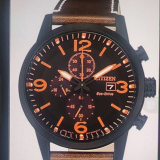 Citizen Eco-Drive 男士運動棕色皮革錶帶手錶 型號 Ref no CA0617-11E