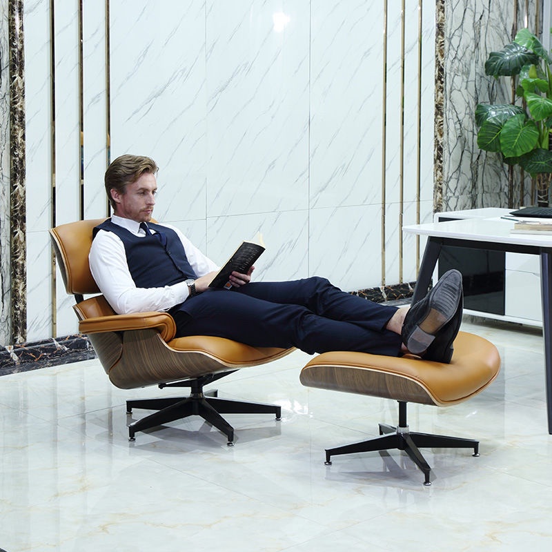 北歐設計師單人沙發椅伊姆斯躺椅真皮Eames旋轉懶人現代休閑椅子ou19971019