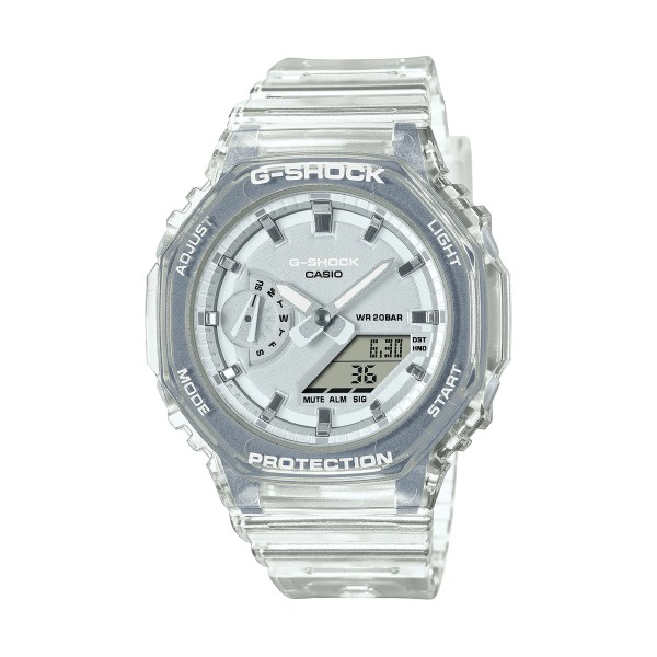 【CASIO G-SHOCK】透明八角框雙顯運動腕錶-雲霧白/GMA-S2100SK-7A/台灣總代理公司貨享一年保固