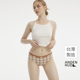 【Anden Hud】抗菌系列．波浪蕾絲2/3包臀中腰三角內褲(焦糖橘-野餐格) 台灣製