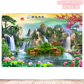 🔥 臺灣 熱賣 招財 生財風水 牆貼 荷花亭子 小橋壁畫 自黏海報 壁畫 山水畫 風景畫 桌布 壁貼 牆貼 牆畫 牆壁貼
