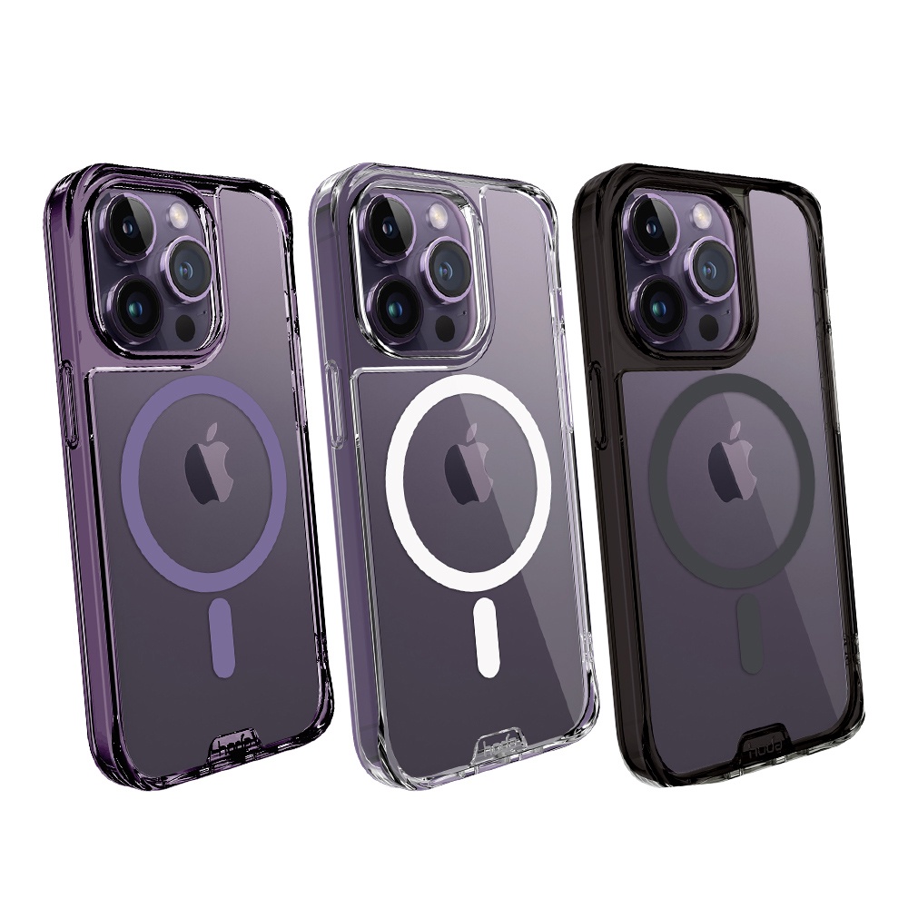 【hoda】iPhone 14 系列 MagSafe 晶石 鋼化玻璃 軍規防摔保護殼｜超透超好看｜紫色新上市