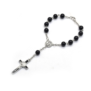 R* 念珠黑色玻璃珠,適用於十字架念珠手鍊,非常適合任何場合