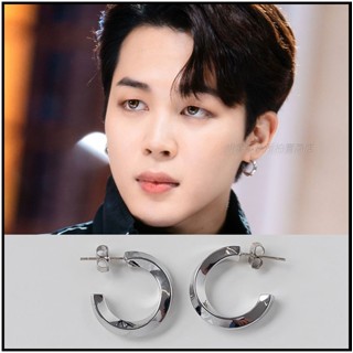 ❌免運❌韓國耳飾 正韓進口 ASMAMA正品 防彈少年團 BTS Jimin 樸智旻 同款扭轉方柱圓環耳釘耳環／耳夾耳環