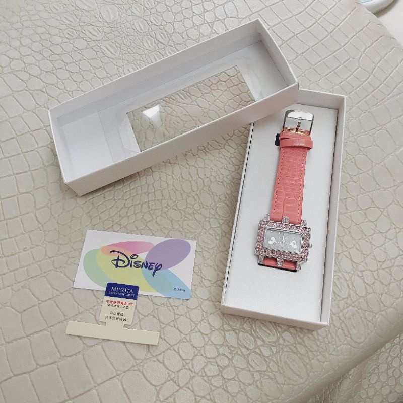《Disney迪士尼紀念品》米奇粉鑽亮面手錶 日本原裝機芯 迪士尼系列商品 含保證卡 靜音手錶