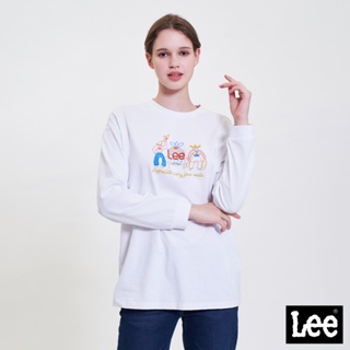 Lee 101+藝術刺繡厚長T 女 101+ 經典白LL220436K14