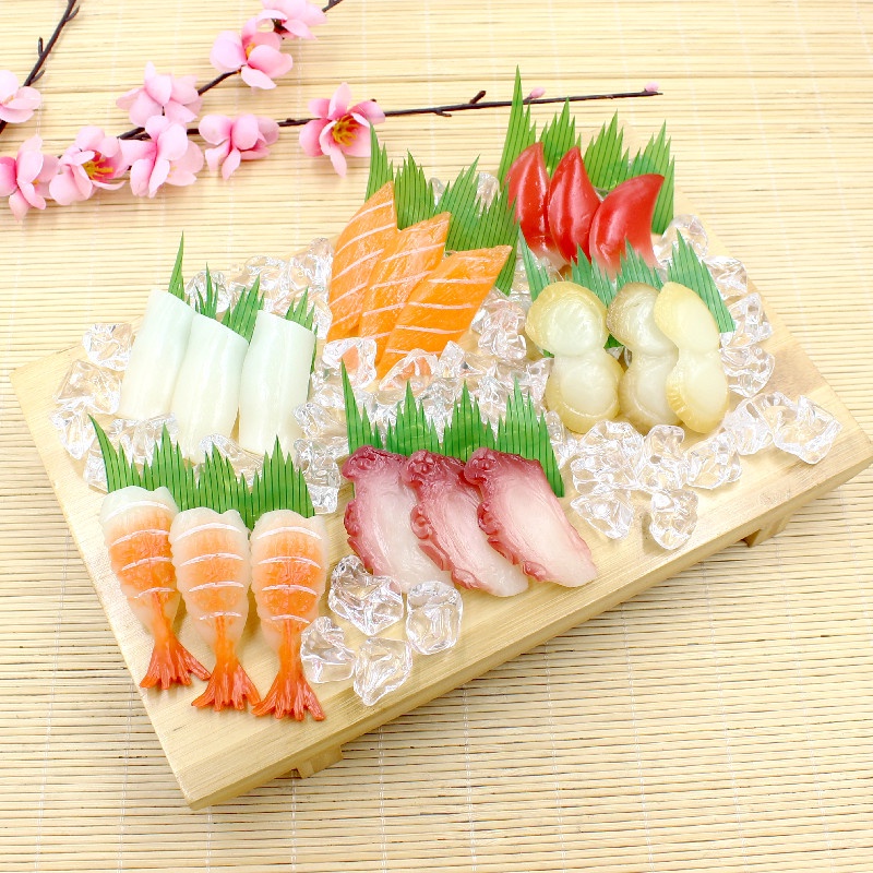 仿真生魚片鮭魚北極貝花枝鰻魚刺身拼盤日本料理食物菜品模型