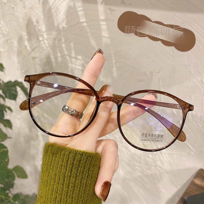 日雜圓框素顏眼鏡茶色無度數可配近視防藍光防輻射眼鏡框女網紅款