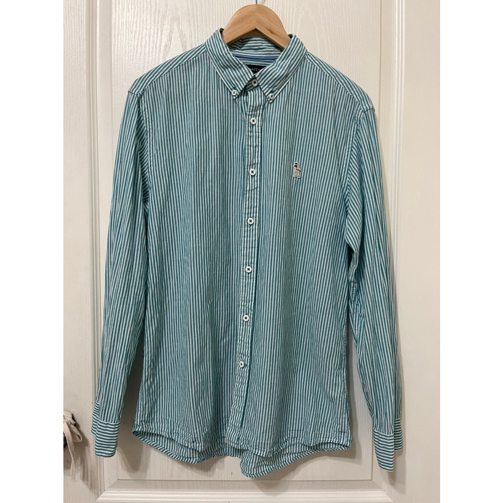 衣 / HAZZYS 二手韓版藍綠白條紋襯衫（１０５）