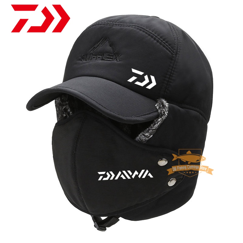 Daiwa 釣魚帽男士冬季加厚加絨保暖耳防護防風防水戶外旅行滑雪釣魚帽